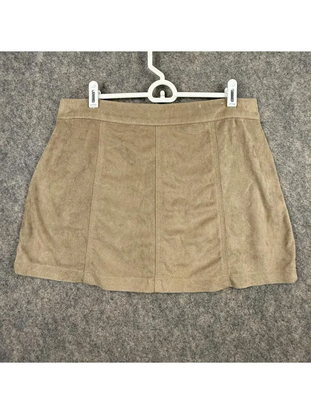 Altar’d State Faux Suede Button Front Mini Skirt Khaki Tan Patch Pockets Large